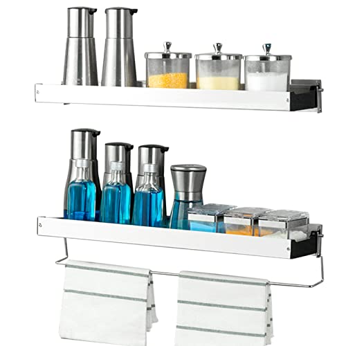 SaryEdge Stainless Steel Wall-Mounted Kitchen Shelf - Adhesive Spice Rack & Utensil Holder No Drilling Rustproof nizer for Kitchen & Bathroom Storage Solutions,2 layers 50cm
