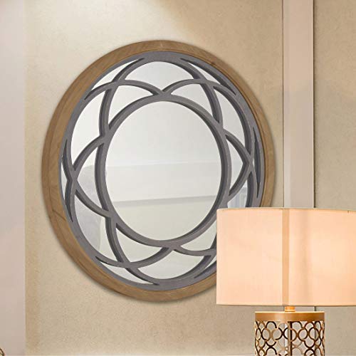 Ritesune Farmhouse Round Large 30" Wall Mirror With Wooden Decorative Pattern Frame For Living Room Bedroom Kitchen Entryway Wall Decor, Lotus #TOP6
