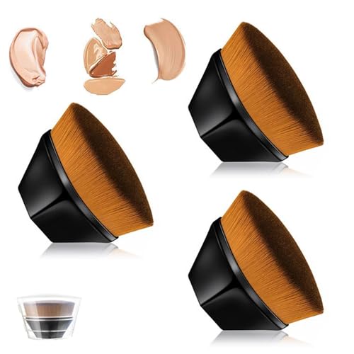 Kabuki Brush, 3 PCS Flat Top Makeup Brushes Liquid Foundation Brush Multifunctional Face Brush with Protective Case for Liquid, Cream and Powder Face Cosmetics