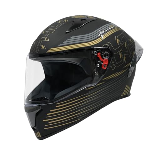 STUDDS Thunder D11 ISI and DOT Certified Full Face Helmet for Men and Women with Clear Visor - Matt Black Golden L STUDDS Thunder D11 ISI and DOT Cert