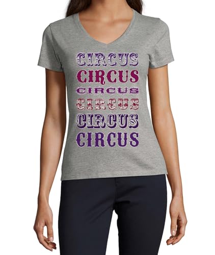 T-shirt col en V femme gris en coton style circus vintage