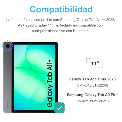 Funda teclado para Samsung Galaxy Tab A11 Plus 2025 QWERTY español Ñ Bluetooth A9+ 2