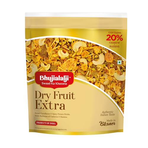 Image of Bhujialalji Dry Fruit Extra 150g - 20% Dry Fruits Guranteed|Namkeen Crispy Healthy snack with sweet cornflakes & spicy potato sticks with richness of cashew and raisins