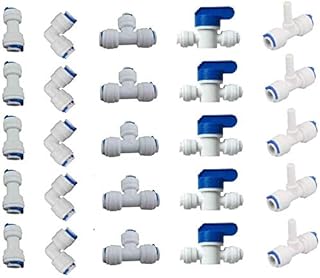 MATTOX 1/4" OD Quick Connect Push in to Connect Tube Fittings Set for RO Water Reverse Osmosis System Water, 25 Pcs Water Tube Fittings Ball Valve +T +I +L Type Combo