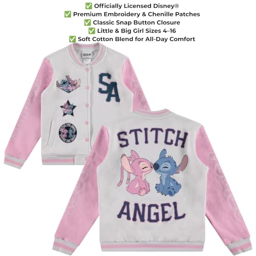 Image of Disney Stitch Angel Girls Varsity Jacket Bomber Coat Pink Sizes 4-16