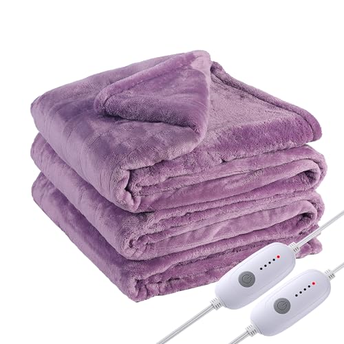 Eydna Electric Heated Blanket Queen Size 84"x90", Soft Plush Microplush for Bed, Dual Controllers & Heating Zones, 10Hs Auto Off & 5 Heating Levels, Machine Washable, Gifts for Womens-Light Purple