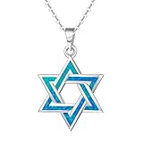Opalmaster 925 Sterling Silver Blue Created Opal Star Necklace Long Chain Charm Geometric Pendant...