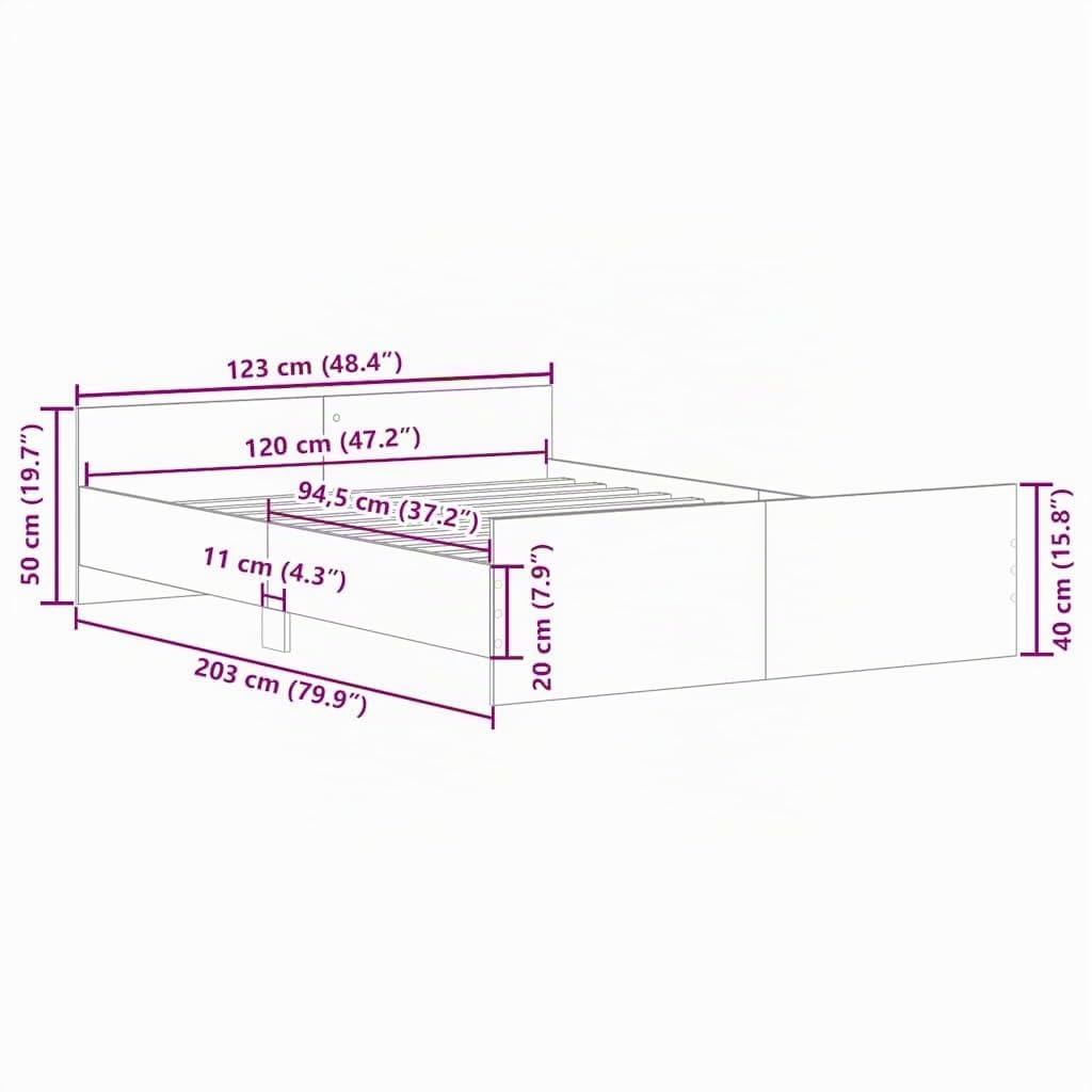 vidaXL Estructura de Cama con Cabecero Piecero, Armazón Marco de Cama, Somier de Invitados, Mueble para Dormitorio, Blanco 120x200 cm