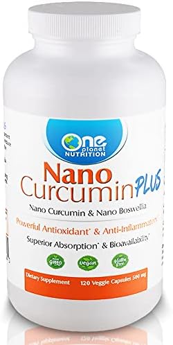 One Planet Nutrition Nano Curcumin Plus 500 mg, Turmeric Curcumin Water Soluble Supplements, Nanoparticle-encapsulated Curcumin, Better Absorption, Turmeric Capsules - 120 Veggie Capsules