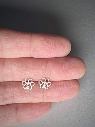 Dog Cat Paw Print Earrings with Crystal Stones - 925 Sterling Silver