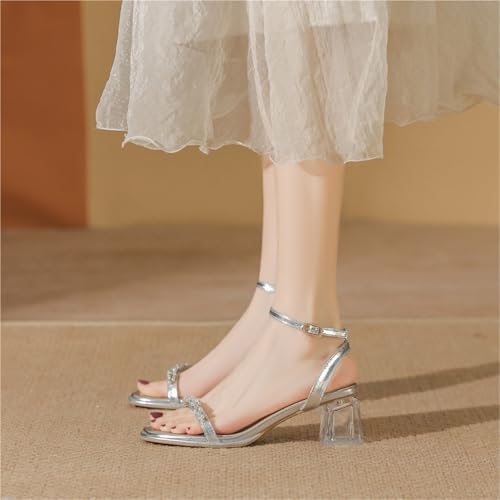 Women's Heeled Sandal Rhinestone Heels Strappy Square Chunky Open Toe Ankle Strappy High For Wedding Work Party Dressy Prom4