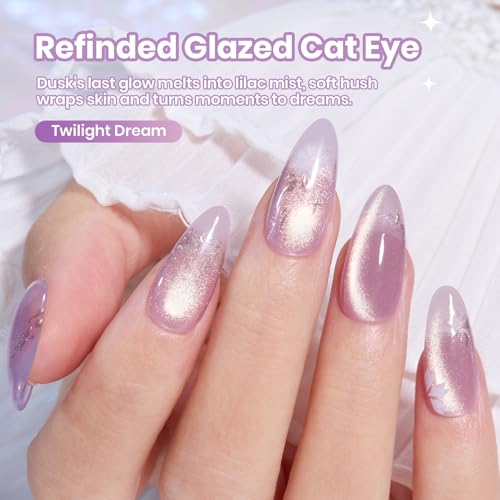 Image of Beetles Twilight Dream Purple Cat Eye Gel Nail Polish - 15ML Full Size Glitter Purple Cat Eye Spring Gel Polish Magnetic Shimmer Effect Soak Off UV Nail Art Design Salon DIY Manicure Gift for Women