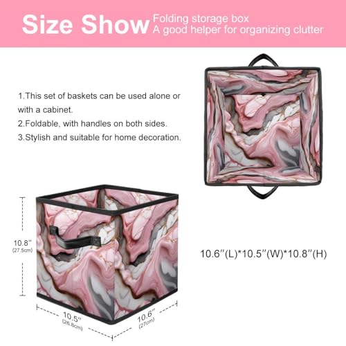 Boîte de rangement pliable chic avec poignées en cuir marbre rose - 3