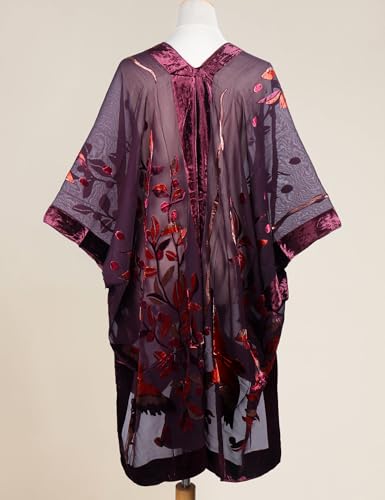 Image of Women's Burnout Velvet Kimono Long Cardigan Cover Up Casual Outfit