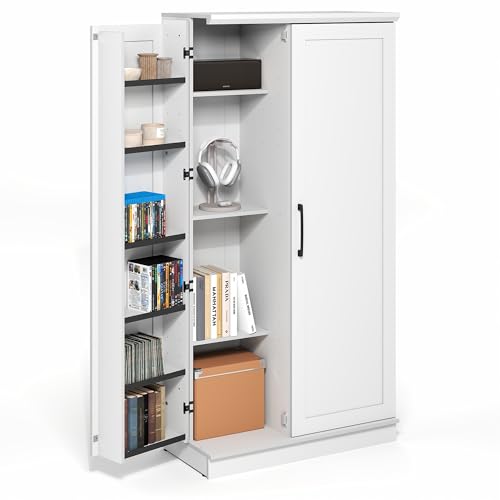 Image of Furinno Robin Storage Cabinet, 4-Tier Pantry Cabinet, Plain White
