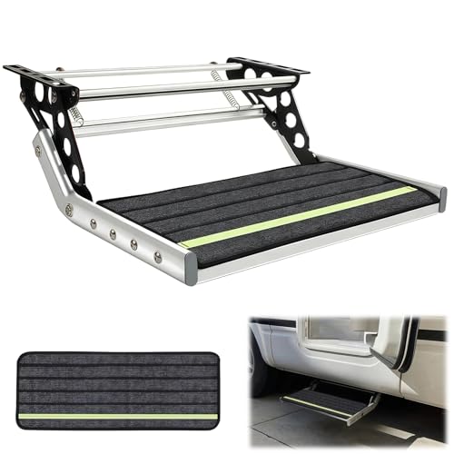 Zenselect Marchepied Manuel pour Camping-Car, Caravane Pliable avec Tapis antidérapant, Marche à Une Couche, pour Camping-Car, Camping-Car, remorque, Charge maximale : 200 kg
