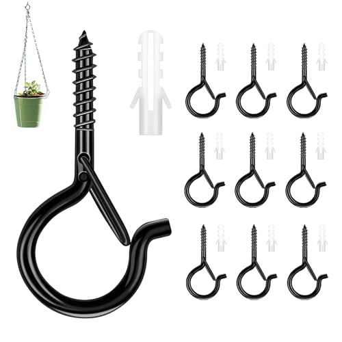 10 ganchos de rosca de acero inoxidable negro, ganchos para atornillar, ganchos de rosca negros, ganchos de rosca con seguro, ganchos de techo para cestas de plantas, pajareras, carillones de viento