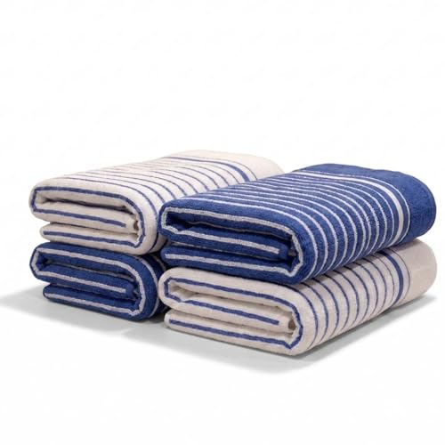 Image of Athom Living Premium Hand Towels- Cotton, 400 GSM, Ultra Soft, Quick Dry, Highly Absorbent | for Hand, Kitchen and Gym | 60 * 40 cm, Pack of 4 (Blue and White)