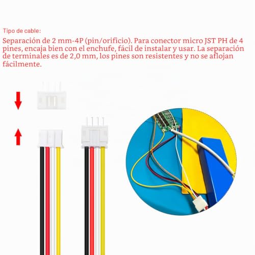 Miniatura 4 de Lyeteung 30 Juegos Conectores Jst 2.0 Ph, Mini Micro Jst 2.0 Ph 4 Pin Conector Macho Con Cable De 150mm 22awg Y Hembra