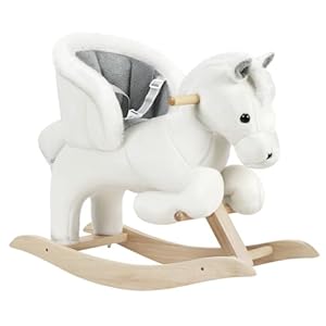 WOLTU Caballito Balancín para Bebés Caballo Mecedora de Madera con Sonidos Caballito Juguete Infantil para Niños de 18 a 36 Meses Caballo Juguete Peluche con Asas, Blanco y Gris KSF001whigry