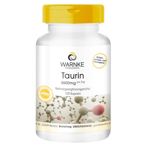 Taurine 3600 mg Daily Serving, 120 Capsules, 1 Pack (1 x 124 g.) | Warnke Vitalstoffe - German Pharmacy Quality