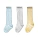 3 Pares de Calcetines Largos para Bebés Suave Elástico Agujero de Malla Algodón Cálido Lindo Colorido Respirable Antideslizante Anti-Sensible Regalo para bebés 0-2 años - Blanco Azul Amarillo