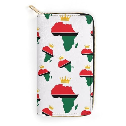 Leather Wallet with Smooth Zipper, Water Resistant and Large Capacity Golden Crown African American Pride White Wallets for Women Men