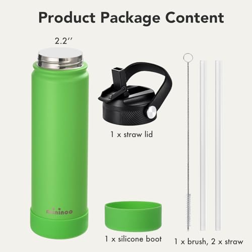 Image of Mininoo 24 oz Insulated Ceramic-Lined Water Bottle with Straw, Canopy Green