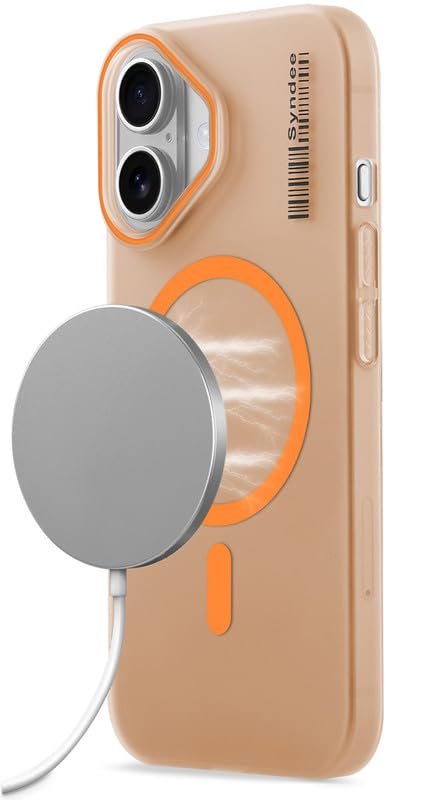 Image of Mr. Case Back Cover for iPhone 16 Sleek Frosted Translucent Back with Wireless Charging Support | Anti-Scratch Shockproof Phone Case - Orange