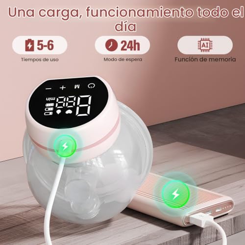 Miniatura 5 de Hyadiertech Sacaleches Eléctrico Manos Libres, Extractor De Leche Portátil De Boca De Bebé Con 3 Modos Y 9 Niveles, Sin Bpa, Pantalla Inteligente, Ruido Inferior A 45 Db, 1 Unidad, Rosa