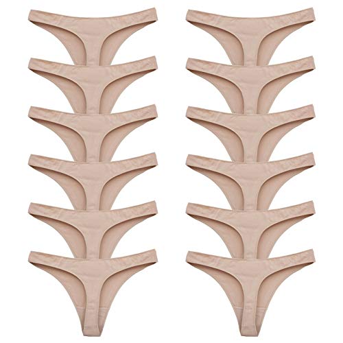 Toocool - Pack de 12 Tangas de Algodón para Mujer, Braguitas Elásticas, Tiras, 12 Unidades, Ropa Interior 368-12 [S-M, Beige]