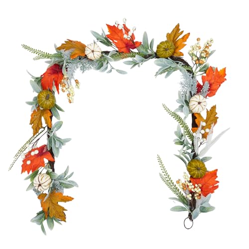 GarveeHome Fall Garland for Mantel, 6 ft Autumn Pumpkin Garland with Maple Leaves for Table Centerpiece Fall Thanksgiving Decorations Indoor Outdoor Fireplace Home Decor - image 1