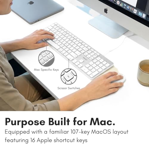 Image of Macally Backlit Wired Keyboard for Mac | Compatible Apple Keyboard with Numeric Keypad | Comfortable All Day Typing, Compatible on MacBook Pro /Air, iMac, Mac mini /Pro - Silver