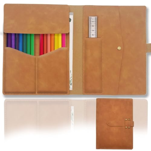 Image of YCOSAN Leather Pencil Case, A5 Notebook Cover Suitable Gifts for Writers and Artists (Brown)