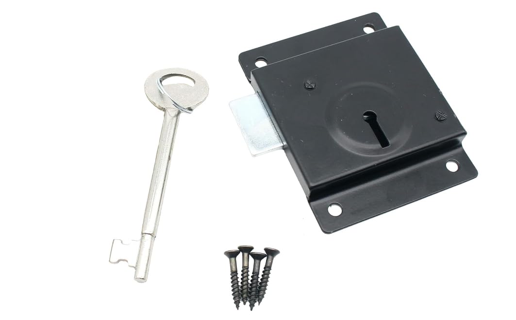Eai Press Lock +2 Keys +Screws Rim Surface Gate Lock100X75mmBlack from B&Q