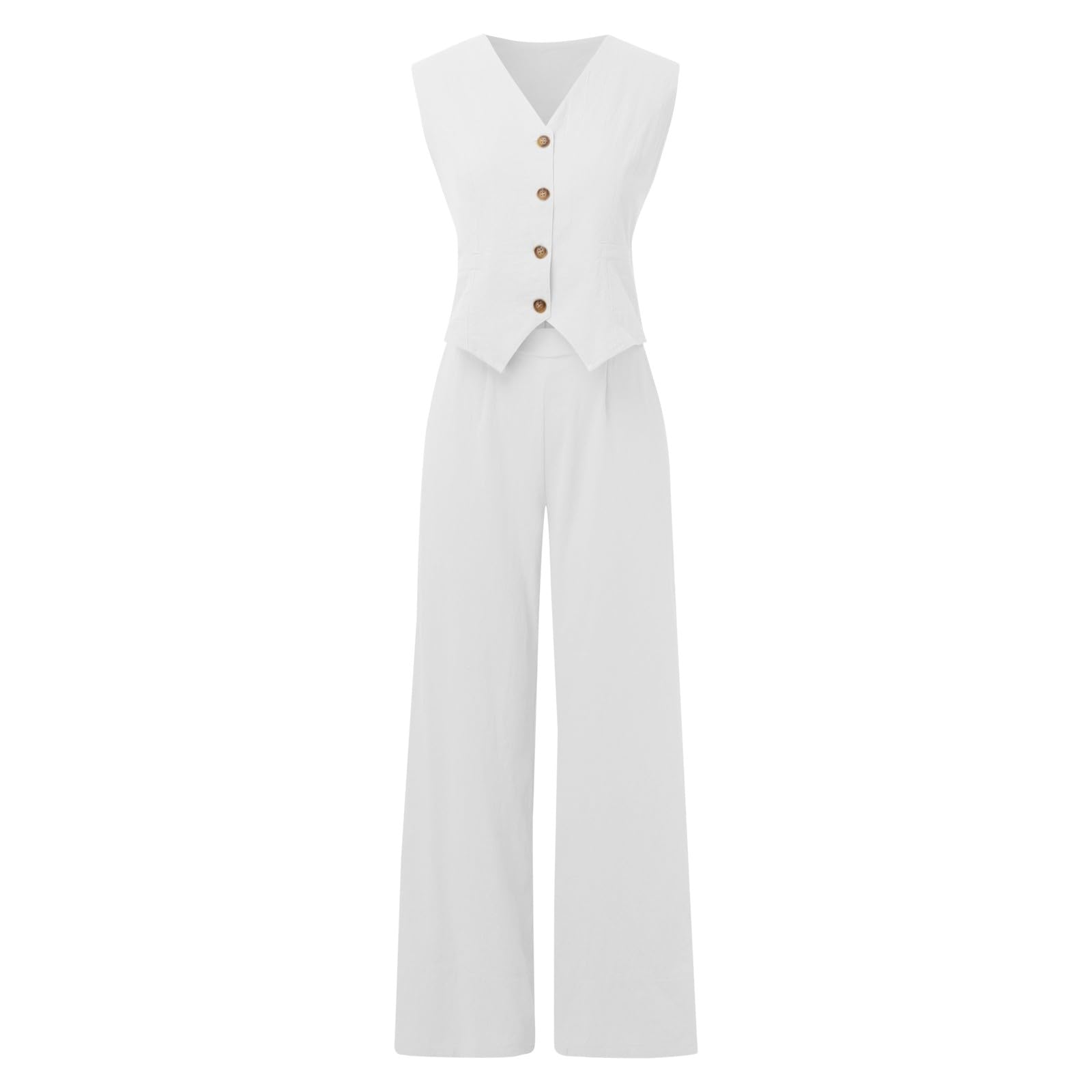Ensemble 2 Pièces Gilet et Pantalon pour Femme avec Col en V sans Manches Pantalon à Jambe Large Costume D'été Assorti Ensemble d'affaires Tailleur Femme