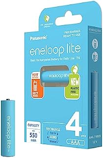 Panasonic eneloop lite | Ready-to-Use Ni-MH akumulatory, AAA/Micro, 4 sztuki w zestawie, min. 550 mAh, 3000 cykli ładowania, niski stopień samorozładowania w opakowaniu w bez tworzyw sztucznych