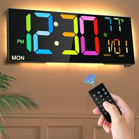 13" RGB Digital Wall Clock with Night Light Cover