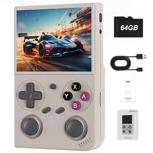 G350 Retro Handheld Game Console, Portable Video Gaming Console, Preloaded Game Console with 3.5" 640*480 IPS Screen 3200mAh Battery 64G TF Card 20+ Emulators 4000+ Classic Games Linux System-Gray