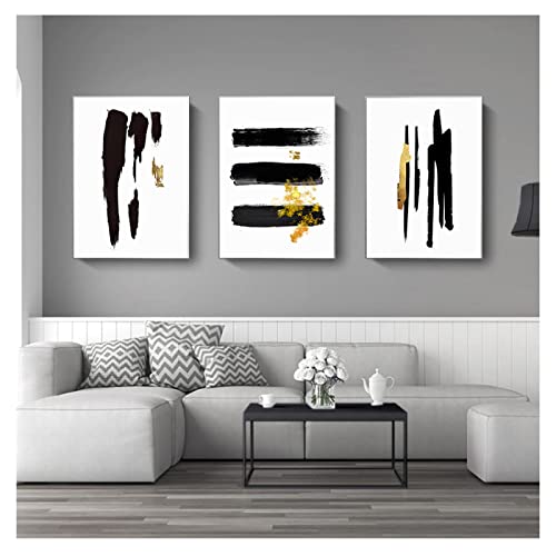 Tableau abstrait pour valoriser mur salon kit déco moderne noir or - 4