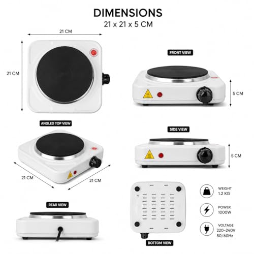 Image of 1000W Electric Hot Plate Stove Single Burner Portable Cooking Plate Compact Kitchen Heater with Temperature Control Heavy Duty Metal Body for Home Office Travel and Outdoor Cooking Use