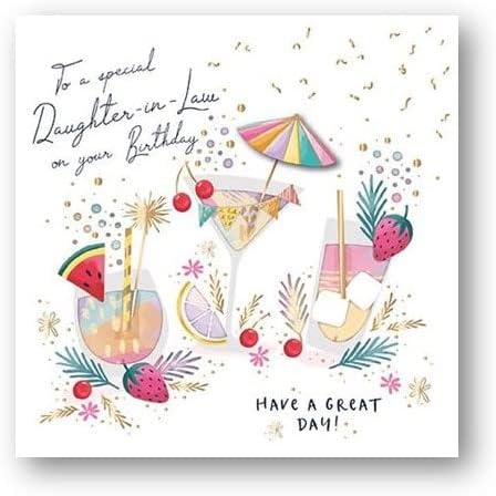 Ling Design Female 'Happy Birthday' Greeting Card, Daughter-in-Law, Floral Cocktails, With A Gold Foil Finish