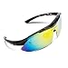 RIVBOS 806 POLARIZED Sports Sunglasses with 5 Set Interchangeable Lenses for Cycling (White)