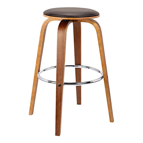 Armen Living Harbor Mid-Century Swivel Bar Height Backless Barstool, 30", Brown #TOP20