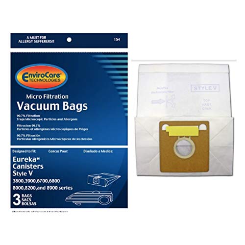 EnviroCare Eureka Generic 3 Pack V Canister Micro-Filtration Vacuum Cleaner Bags for 52358A, 57698A