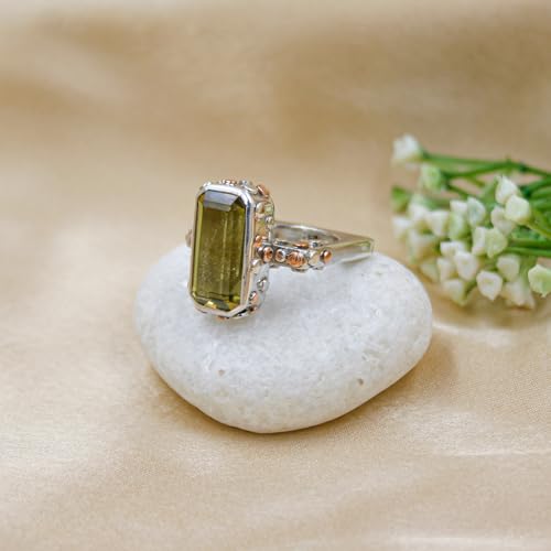 Bague de créateur en argent 925 et quartz citron unique taille 56.5 - 3