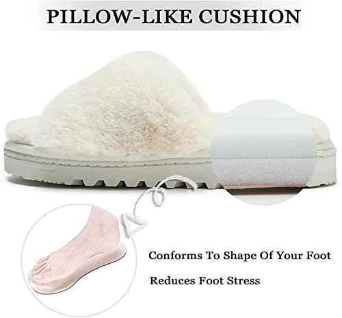 Fluffy Open Toe Slippers for Women Indoor Memory Foam, Comfy Fuzzy Womens Summer House Slippers Non-Slip, Soft Faux Fur Slip-on Woman Home Bedroom Slippers4