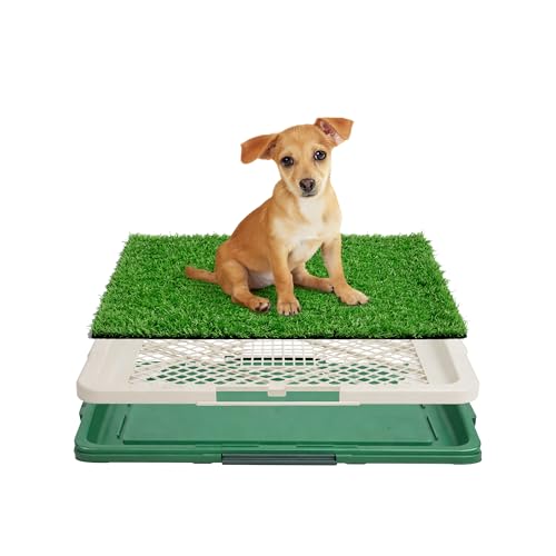 Inodoro para Perros con Césped Artificial, Baño Entrenamiento Interior y Exterior 44 x 32 x 5 cm, Bandeja Antideslizante con Drenaje, Reutilizable y Fácil de Limpiar para Cachorros y Perros Adultos