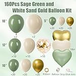 160Pcs Sage Green Gold Balloon Garland Arch Kit, Olive Green White Sand Gold Confetti Balloon with Heart Foil Balloons for Baby Shower Birthday Wedding Engagement Party Decorations - Image 2