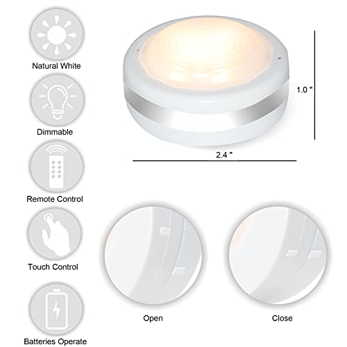 Image of Starxing Wireless LED Battery Operated, Under Cabinet Lighting, Dimmable Closet Puck Lights with Remote with Remote Control (4000K Natural White)